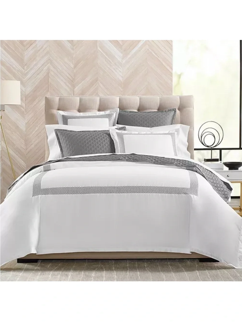 Hudson Park Collection 500TC Embroidered Geo Duvet Cover Twin Pima Cotton $340